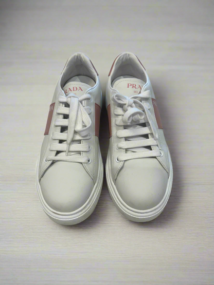 PRADA White And Pink Sneakers - Size 37.5