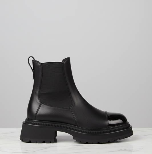 CHANEL CC Logo Leather Chelsea Boots - Size 38