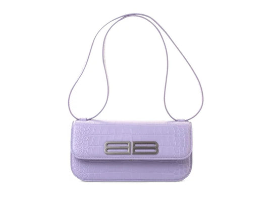 Balenciaga Gossip Small Leather Croc Embossed Bag in Lilac