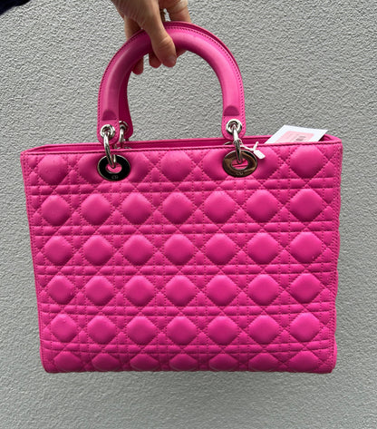 CHRISTIAN DIOR Pink Cannage Quilted Lambskin Large Lady Dior