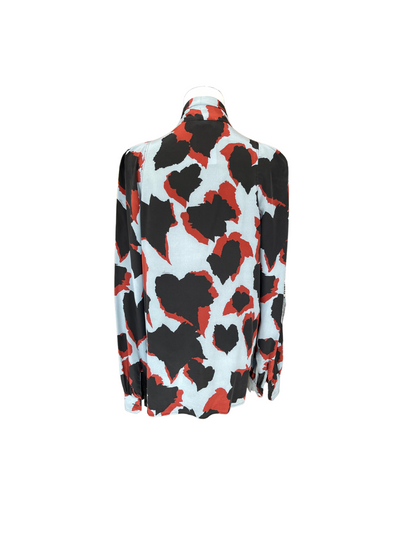 Gucci Abstract Leaf Print Neck Tie Detail Long Sleeve Silk Blouse - Size S