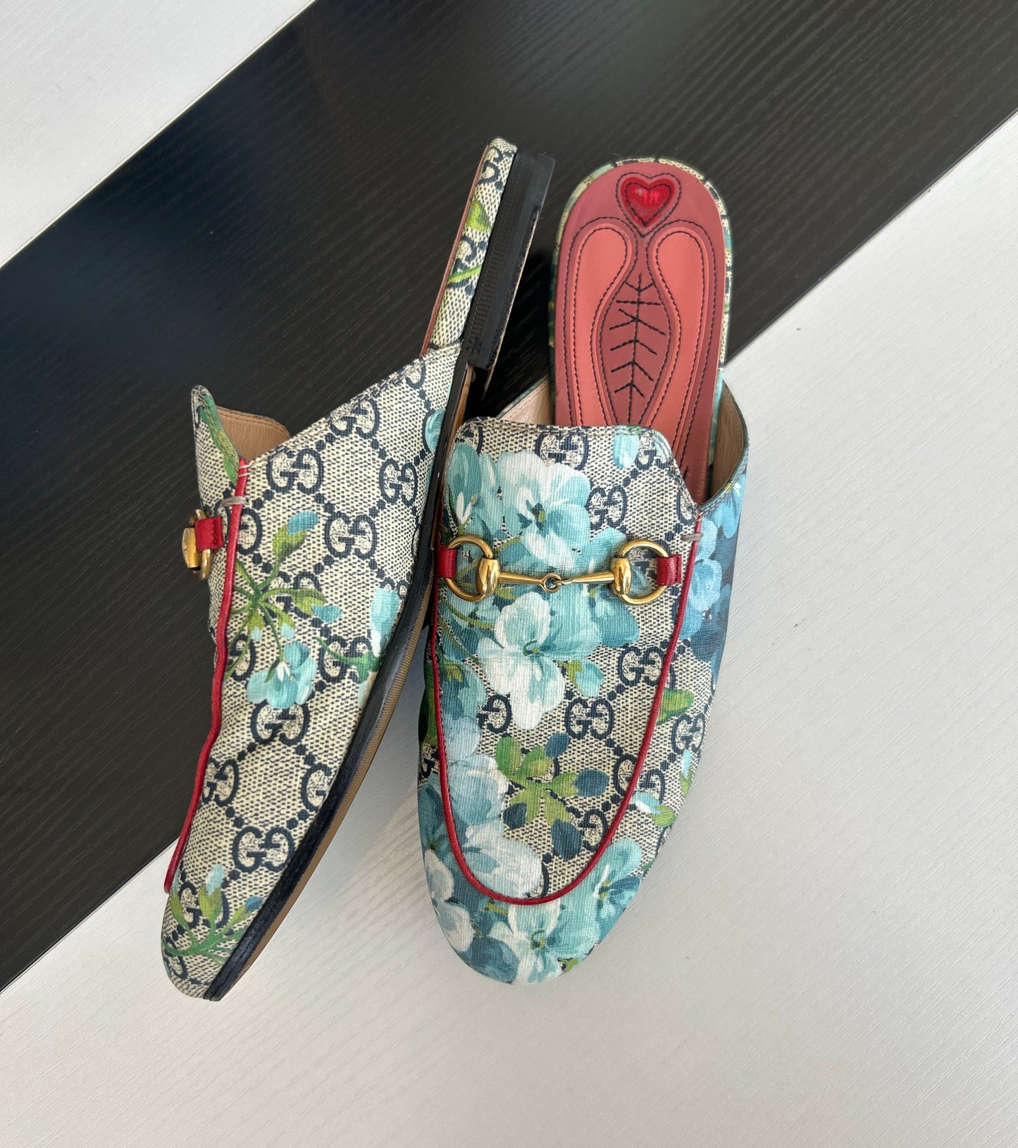 GUCCI Blooms Monogram Princeton Mules - Size 38.5