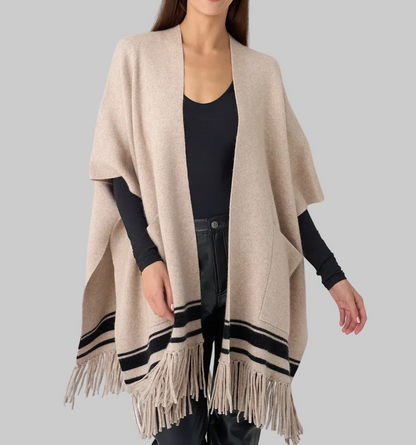 WHITE & WARREN Cashmere Blend Fringe Poncho - One Size