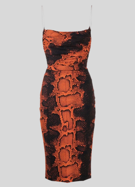 ROBERTO CAVALLI Orange Snake Print Dress - Size s