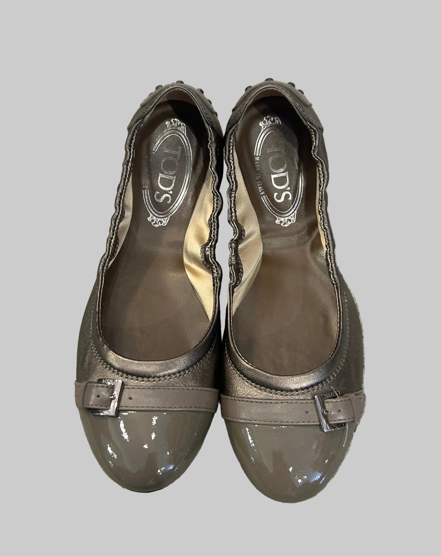 TOD’S Metallic Patent Toe Flats - Size 38