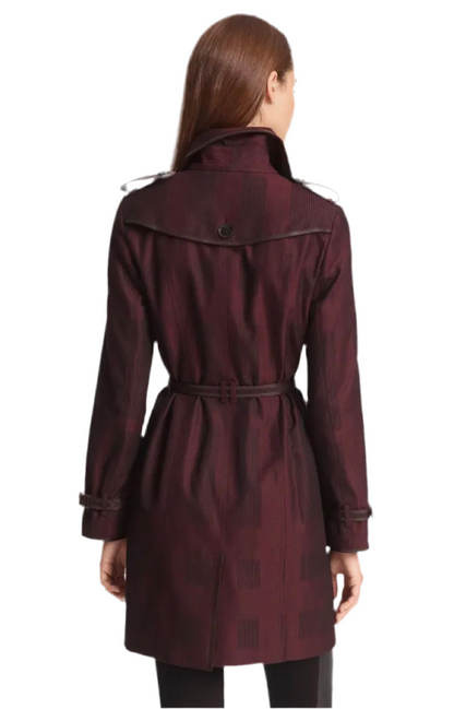 BURBERRY Burgundy Check Trench Coat - Size 6