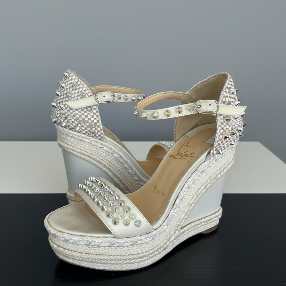 CHRISTIAN LOUBOUTIN Spiked Wedge Espadrille - Size 36