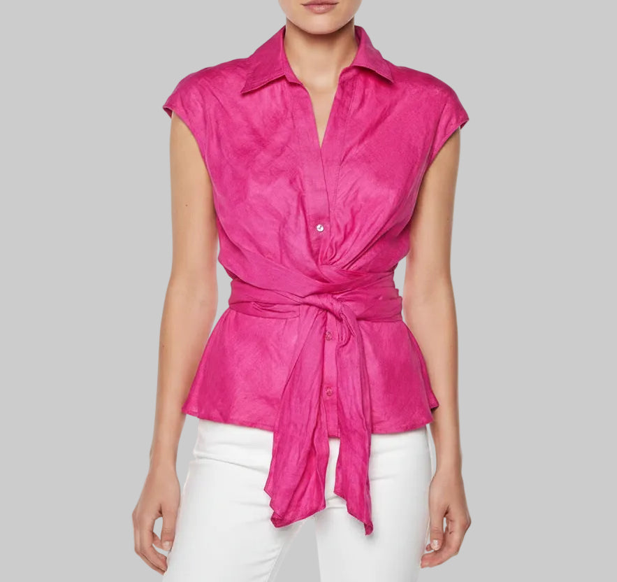 MAX MARA Linen Tie Blouse - Size S