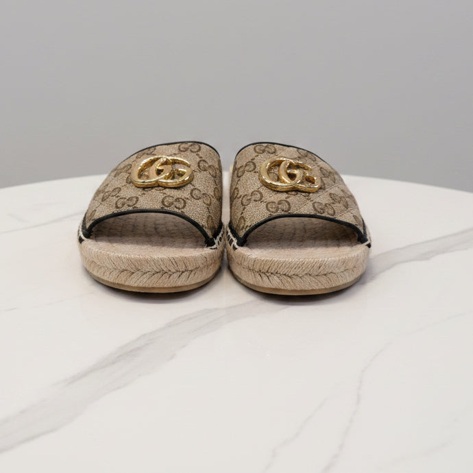 Gucci Beige Canvas GG Espadrille Sandals - Size 38