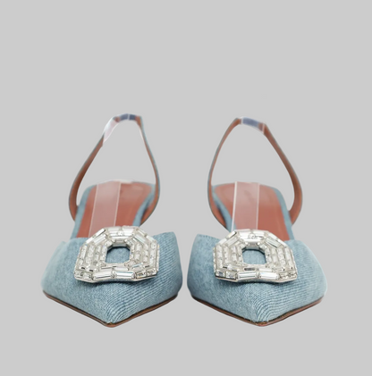AMINA MUADDI Denim Crystal Slingbacks - Size 36
