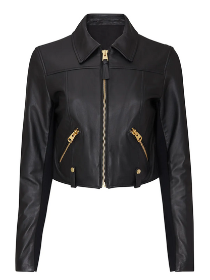 Mackage Black Leather Cropped Jacket - Size XS