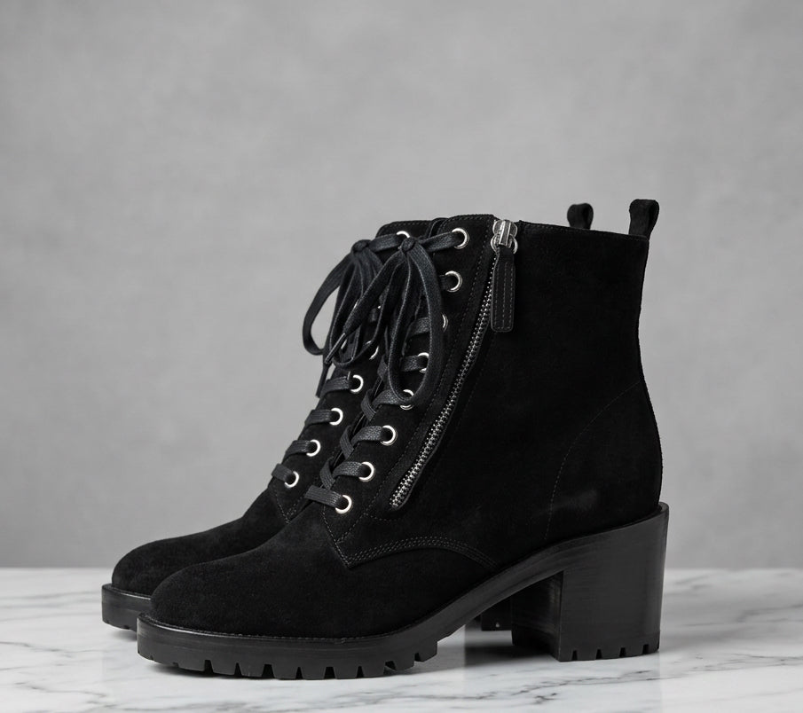 GIANVITO ROSSI Black Lace Up Suede Boots - Size 38.5