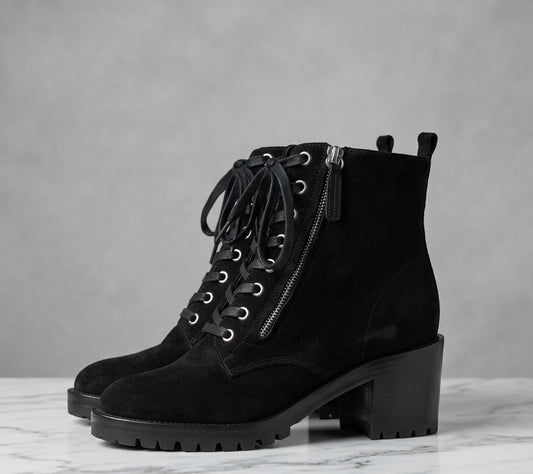GIANVITO ROSSI Black Lace Up Suede Boots - Size 38.5