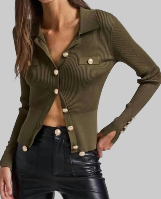 GENERATION LOVE Green Ribbed Button Up - Size S