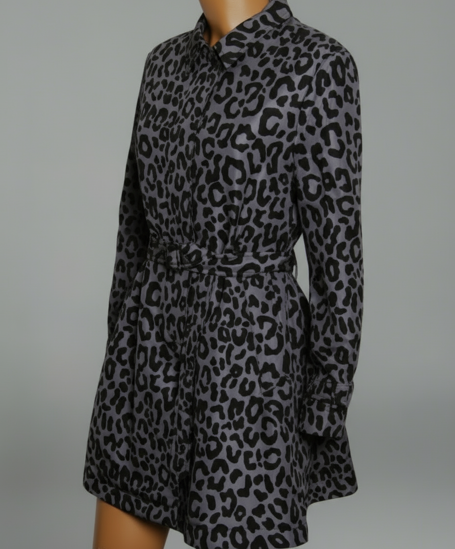 PRADA Silk Grey Leopard Print Trench - Size 42