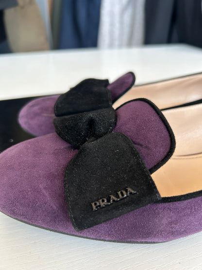 PRADA Suede Bow Flats - Size 39