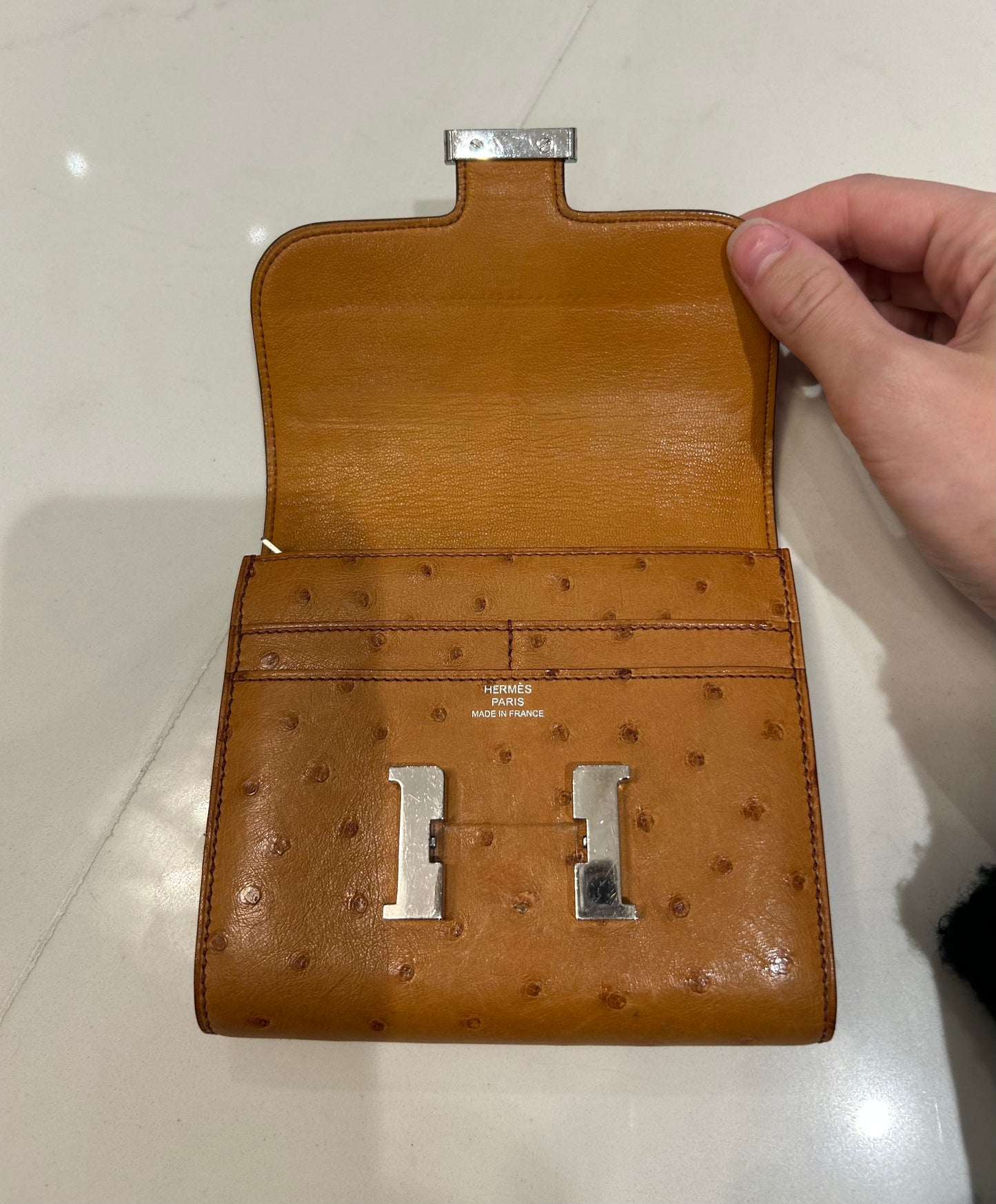 HERMÈS Constance Short Wallet In Ostritch