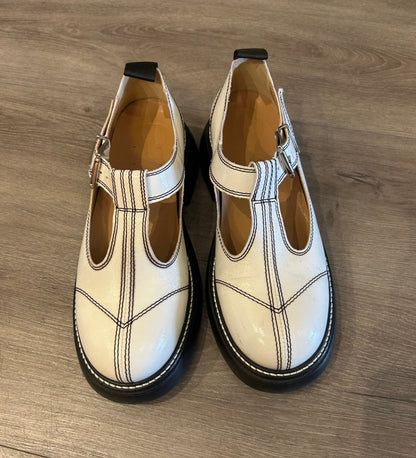 GANNI White Leather Mary Jane’s - Size 8