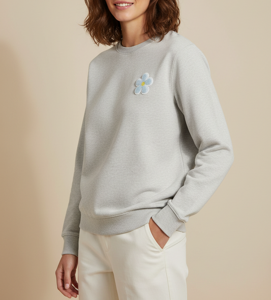 SANDRO Grey Flower Crewneck Sweater - Size M