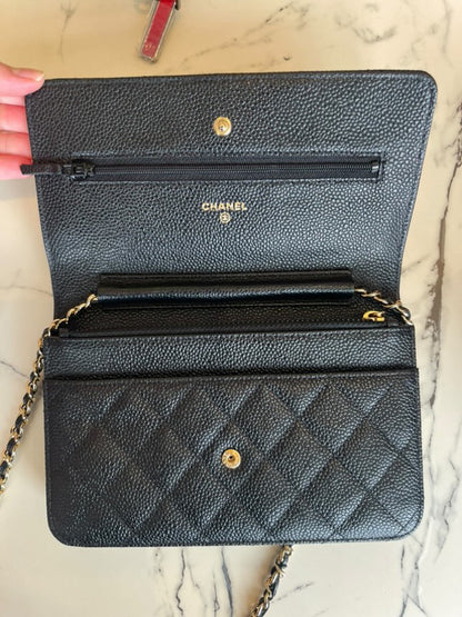 Chanel Black 2013/2014 caviar wallet on chain