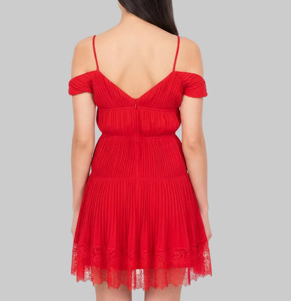 SELF PORTRAIT Red Mini Dress With Lace Detail - Size 8