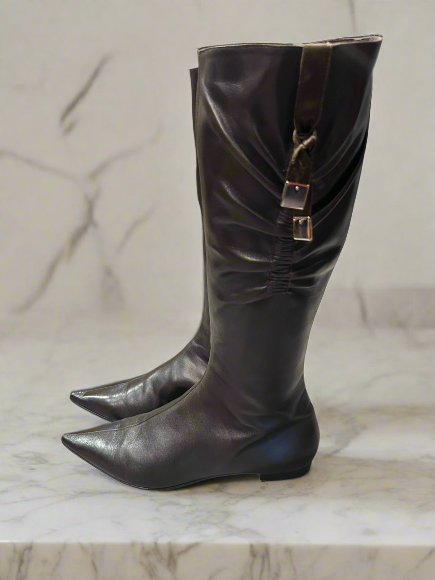 DIOR Brown Pointed Kitten Heel Boots - Size 39