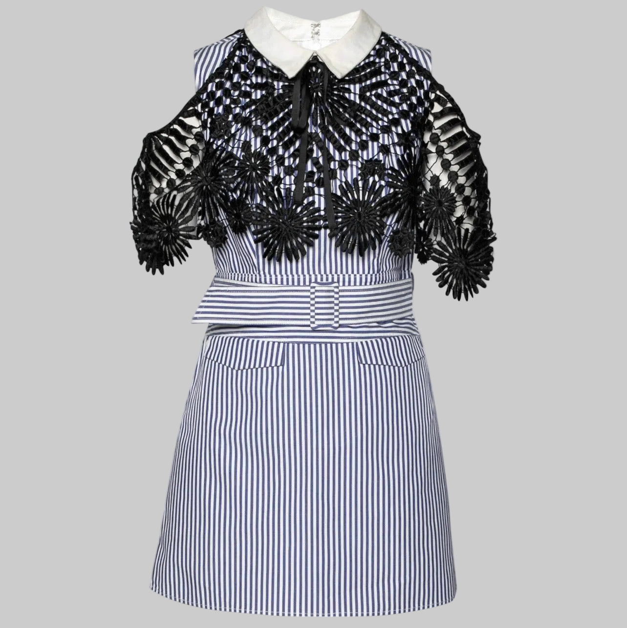 SELF-PORTRAIT Striped Dress With Lace Cape - Size 2