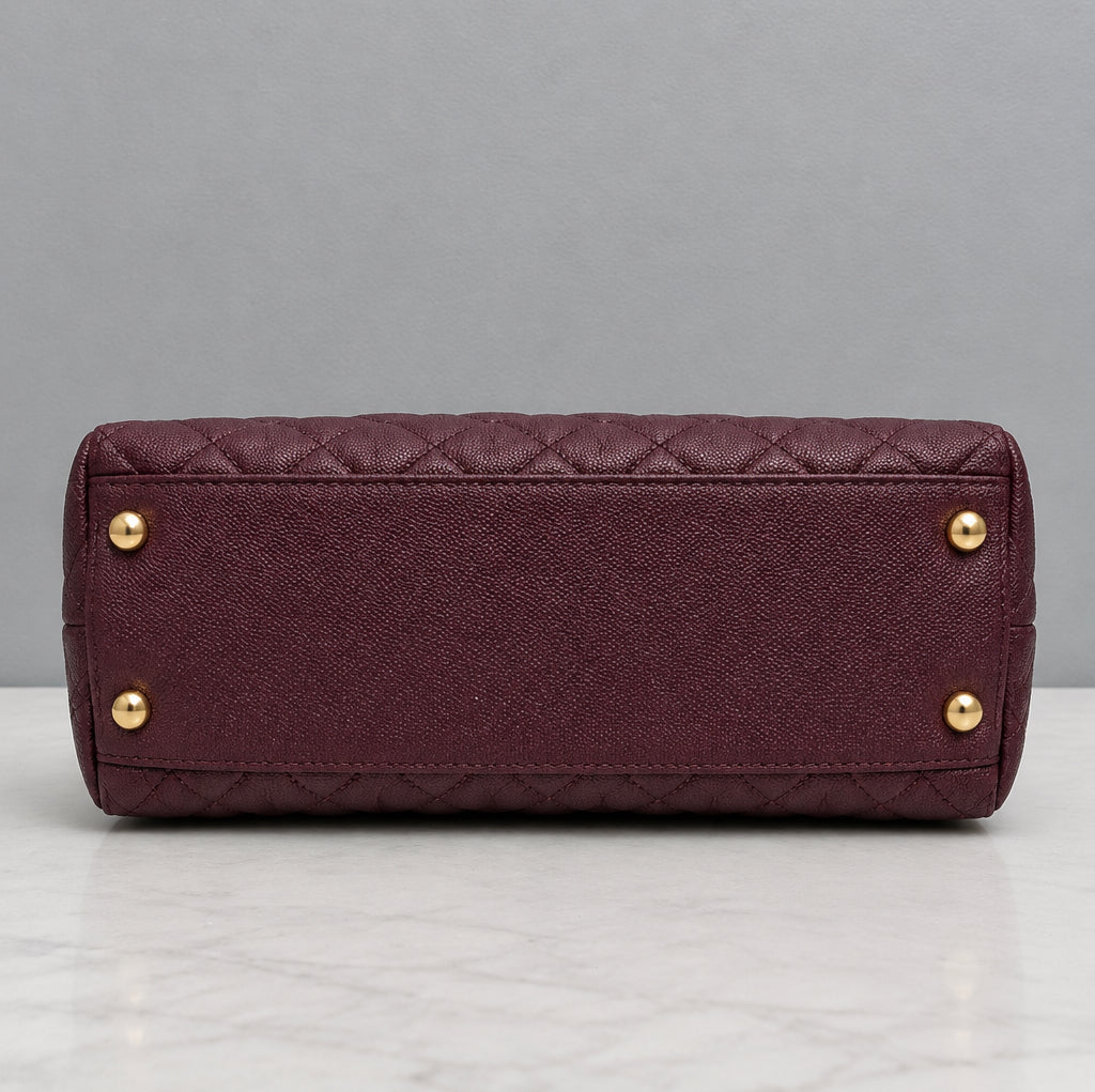 CHANEL Burgundy Caviar Small Python coco Handle Flap Bag