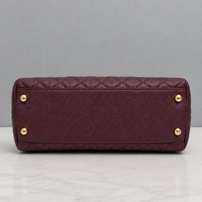 CHANEL Burgundy Caviar Small Python coco Handle Flap Bag