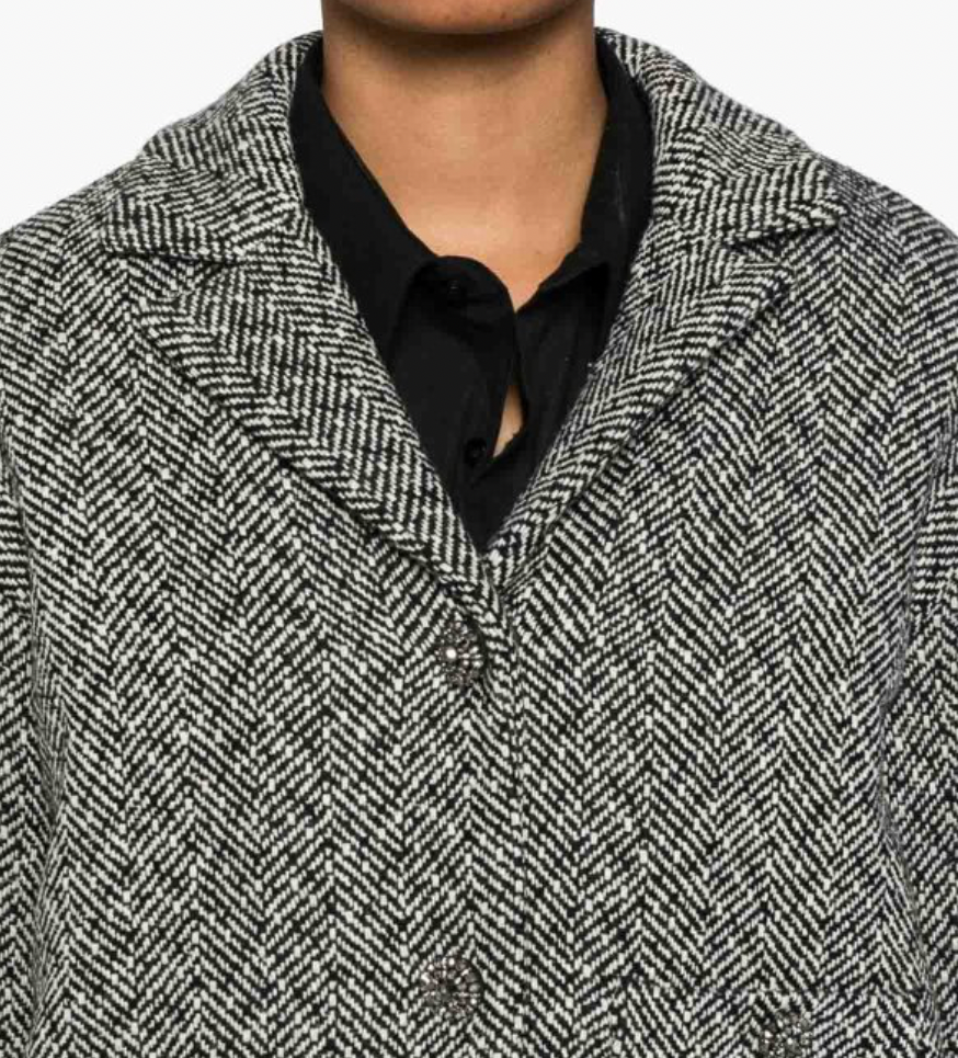 SELF-PORTRAIT Herringbone Bomber Jacket - Size 12