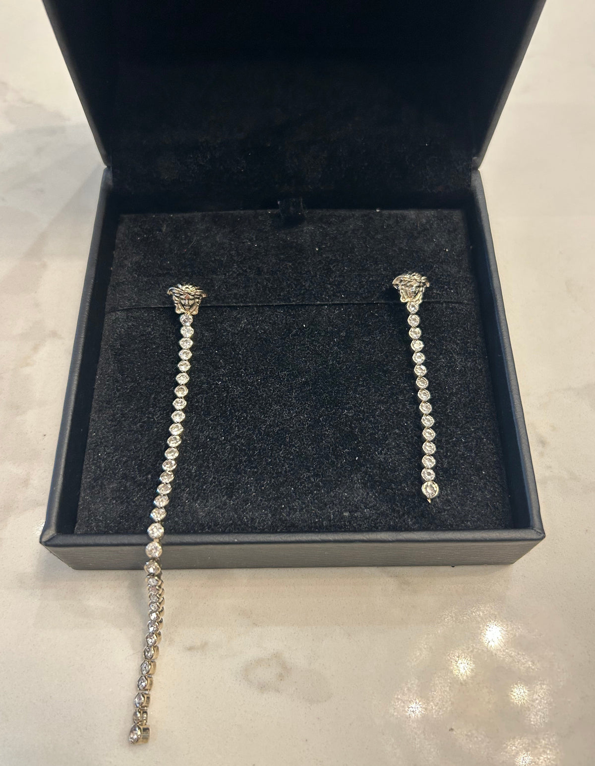 VERSACE Gold Asymmetrical Medusa Crystal Drop Stud Earrings