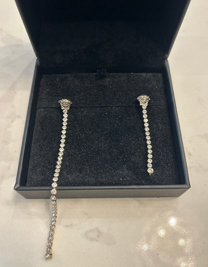 VERSACE Gold Asymmetrical Medusa Crystal Drop Stud Earrings