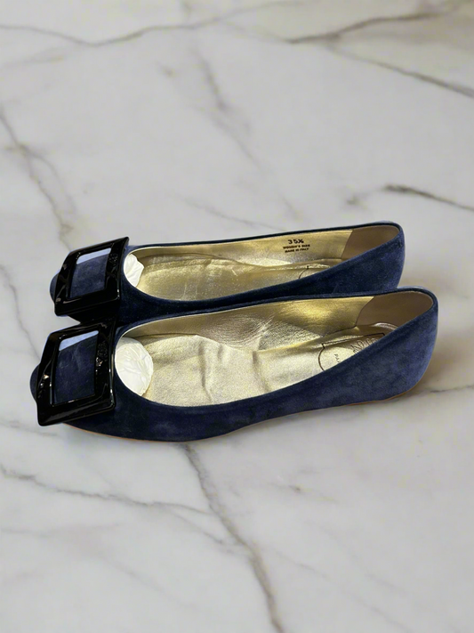 ROGER VIVIER Blue Suede Flats - Size 5.5