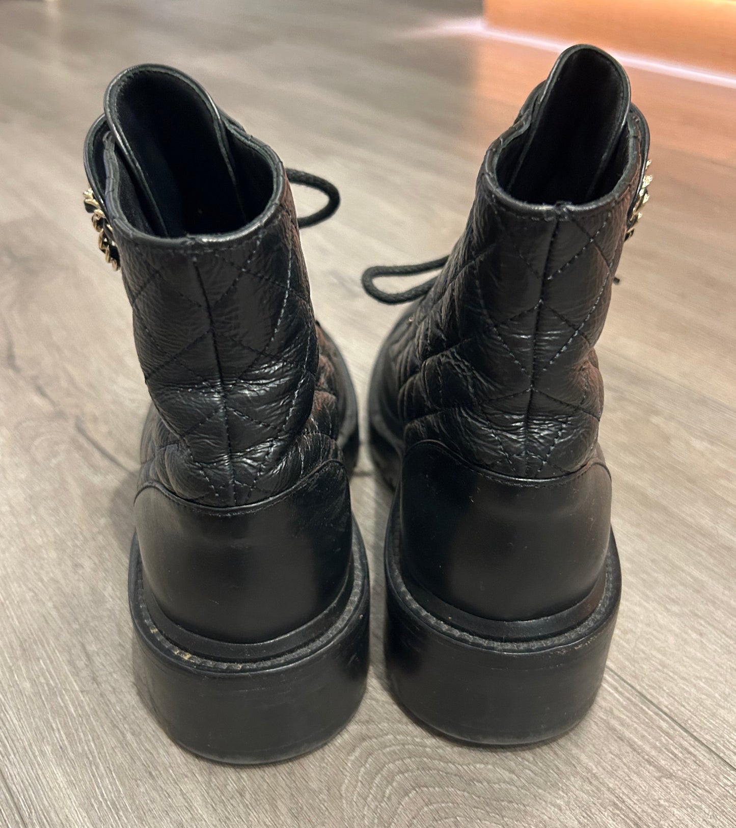 CHANEL Quilted Black Leather Boots - Size 38