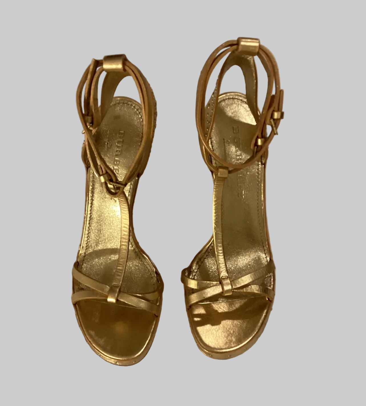 BURBERRY Gold Metallic Sandals - Size 40