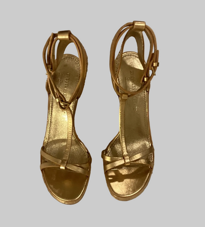 BURBERRY Gold Metallic Sandals - Size 40