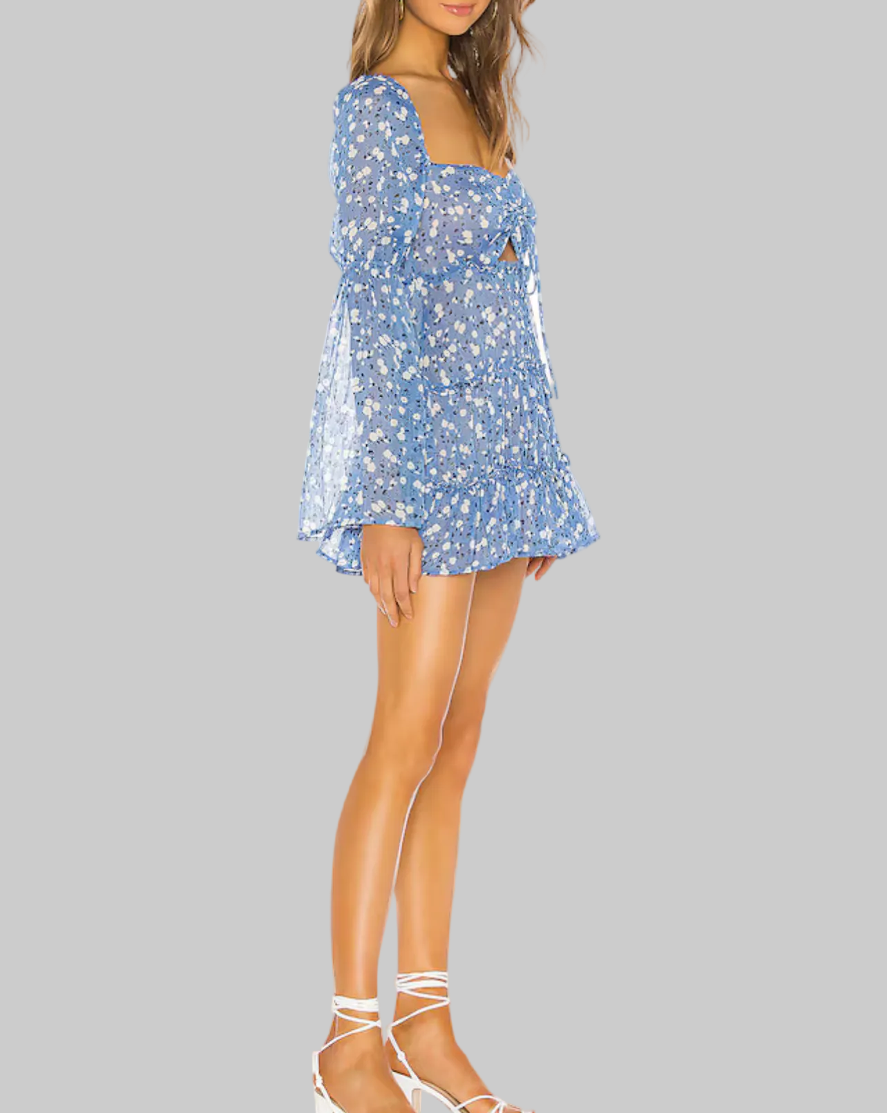 MAJORELLE Blue Floral Cutout Mini Dress - Size M