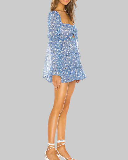 MAJORELLE Blue Floral Cutout Mini Dress - Size M