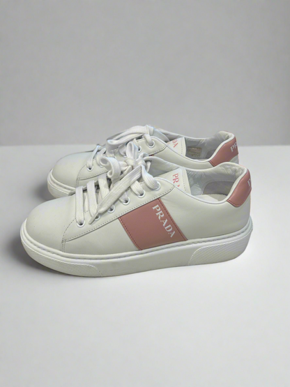 PRADA White And Pink Sneakers - Size 37.5