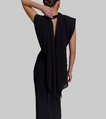 NEW* MESHKI Giulia Chiffon Draped Maxi Dress - Size XS