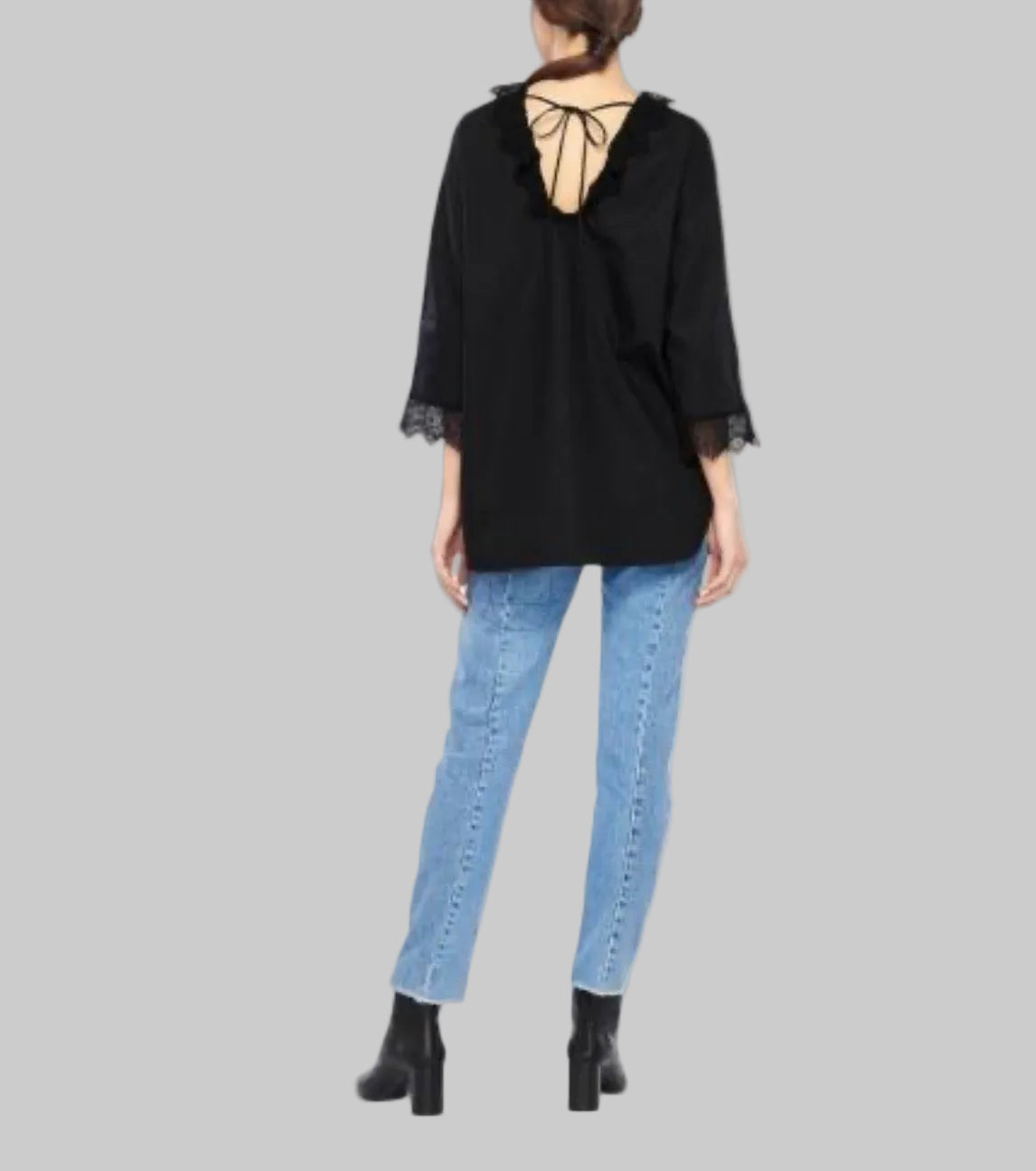 SANDRO Black Lace Trim Blouse - Size L
