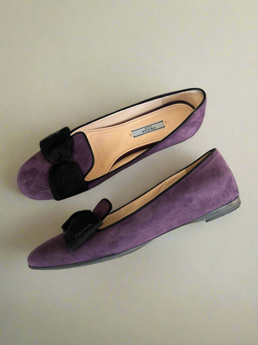 PRADA Suede Bow Flats - Size 39