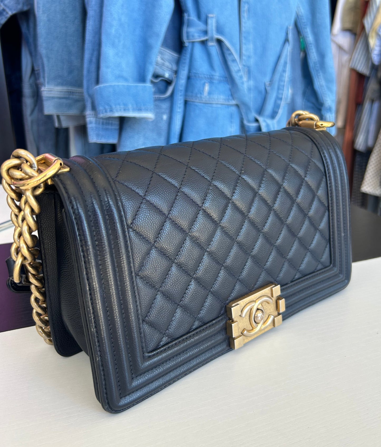 CHANEL 2018 Medium Boy Bag Navy