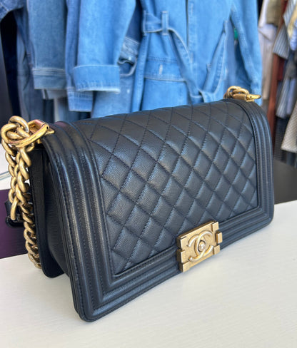 CHANEL 2018 Medium Boy Bag Navy