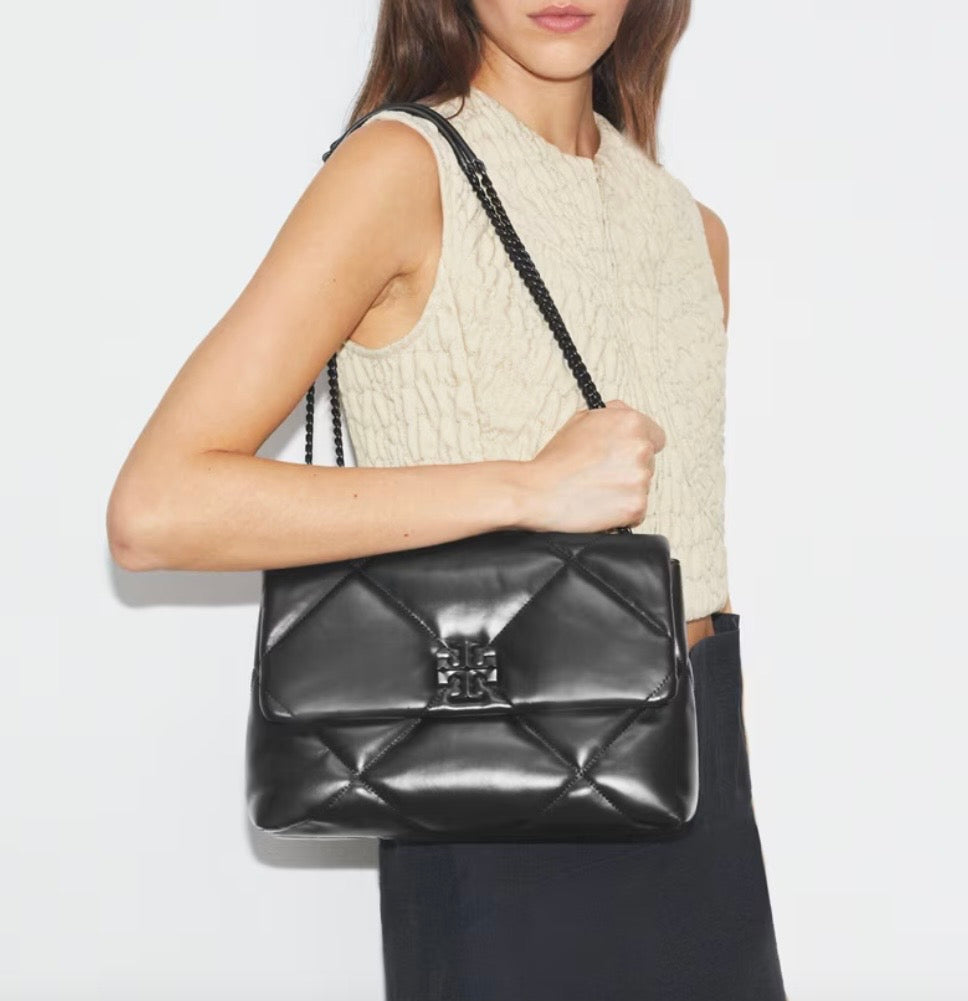 TORY BURCH Kira Diamond Quilted Black Leather Shoulder Bag
