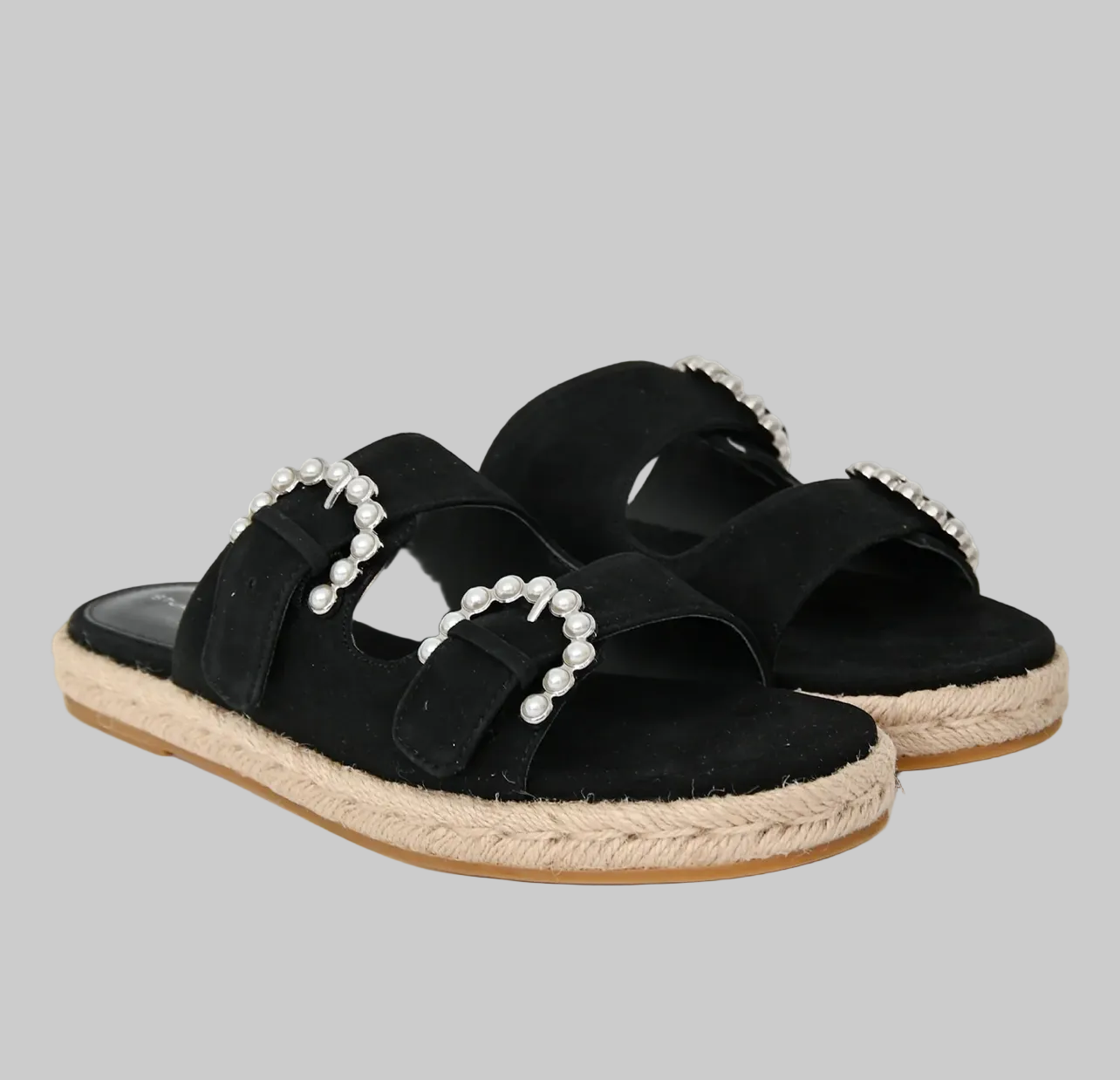 STUART WEITZMAN Black Suede Tomi Pearl Accent Espadrilles - Size 6.5