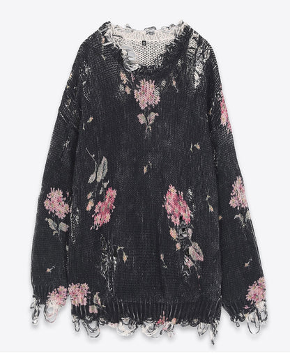 R13 Floral Distressed Oversized Sweater - Size S