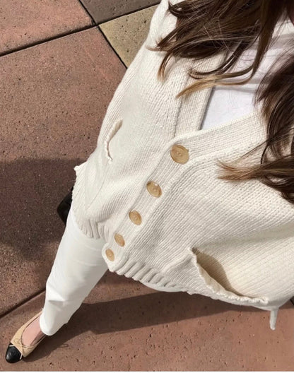 Jenni Kayne Cream Vneck Knit Cardigan - Size S