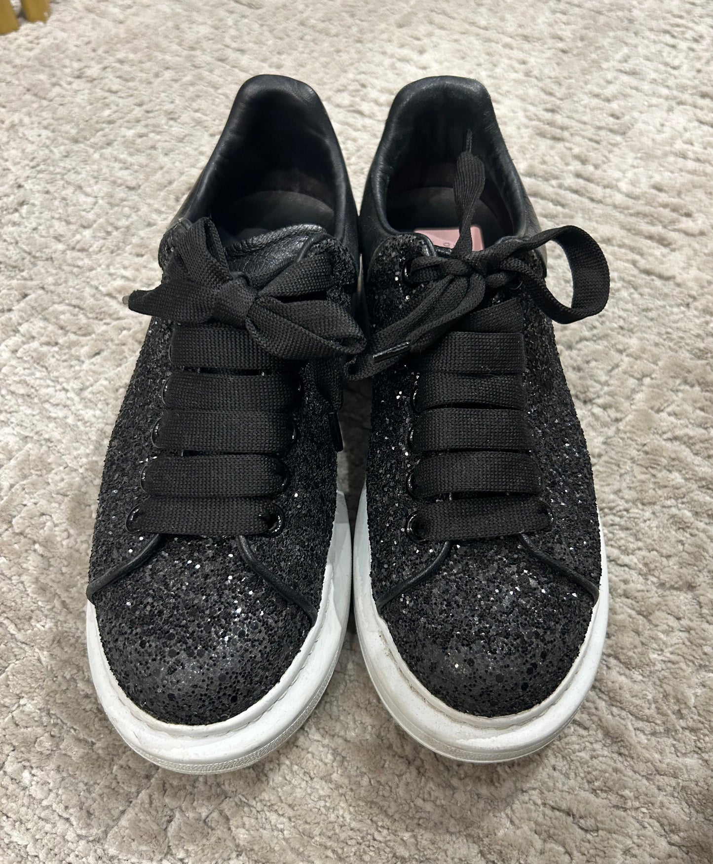 ALEXANDER MCQUEEN Black Glitter Calf Leather Sneakers - Size 37