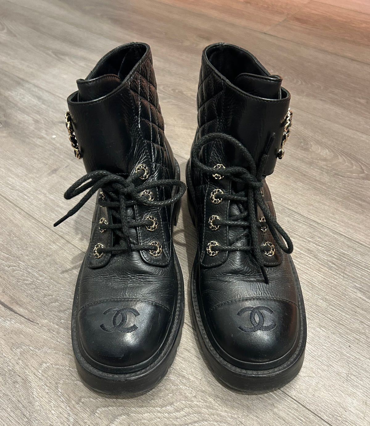 CHANEL Quilted Black Leather Boots - Size 38